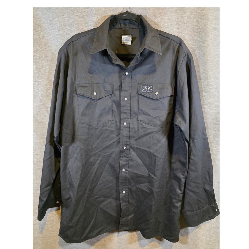 Grunt Style Men's Sz LG Black Pearl Snap Button Up long Sleeve Shirt